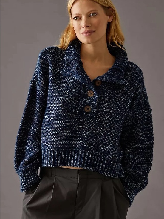 Pilcro Sweaters - Pilcro Mega Henley Sweater in Navy Size M